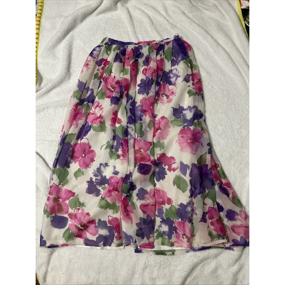 Vintage Meggy London Skirt Womens 8 100% Silk Floral Pleated Midi Korea